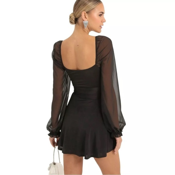 Lucy In The Sky Dress Women's Size Large Black Puff Chiffon Wrap A-Line Mini - Picture 9 of 13